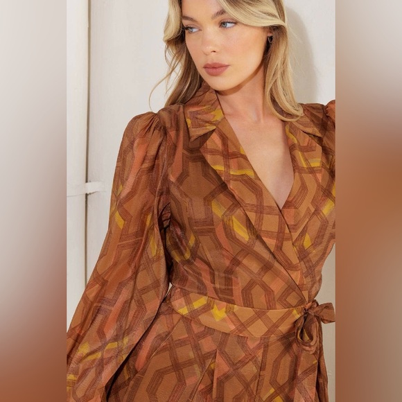 NWT Boutique Elara Brown Wide-Leg Surplice Jumpsuit - Picture 7 of 8